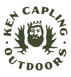 Web logo for Ken Capling Outdoors, with graphic logo and text in dark green on transparent background